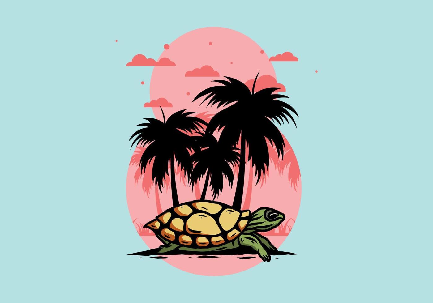 tortuga marina bajo la ilustración del árbol de coco vector