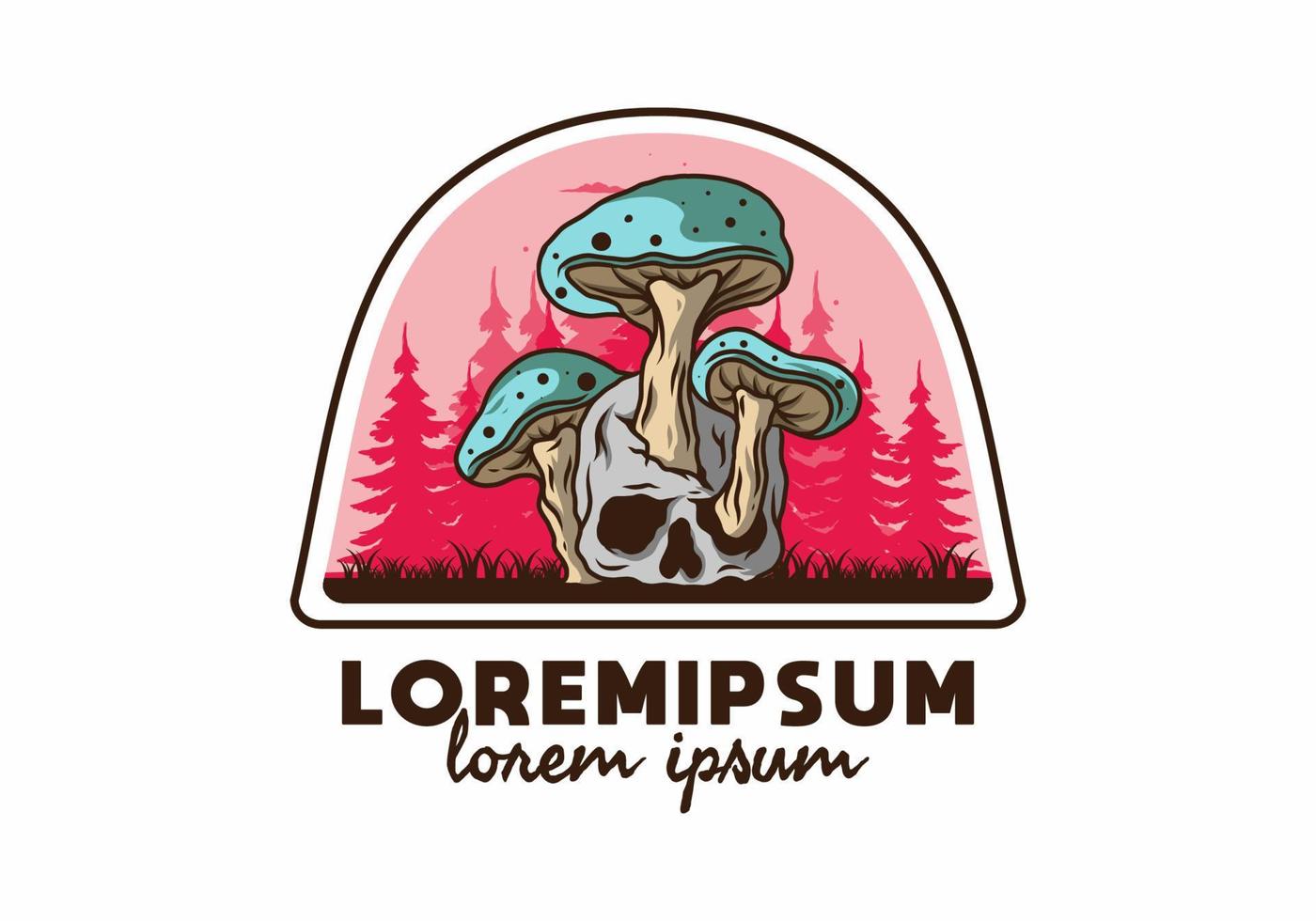 Mushroom growing on human skull illustration vector