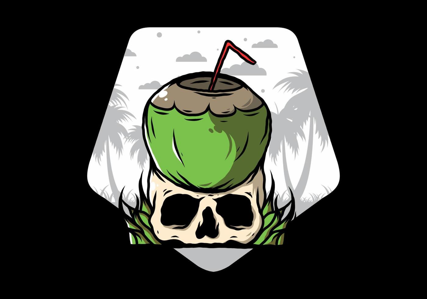 Coconut drink on human skull illustration vector