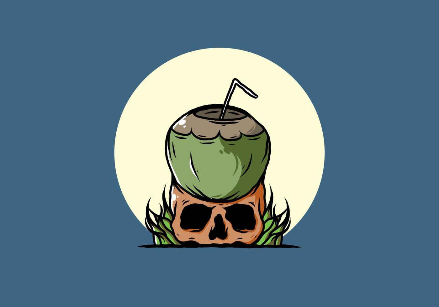 Coconut drink on human skull illustration vector