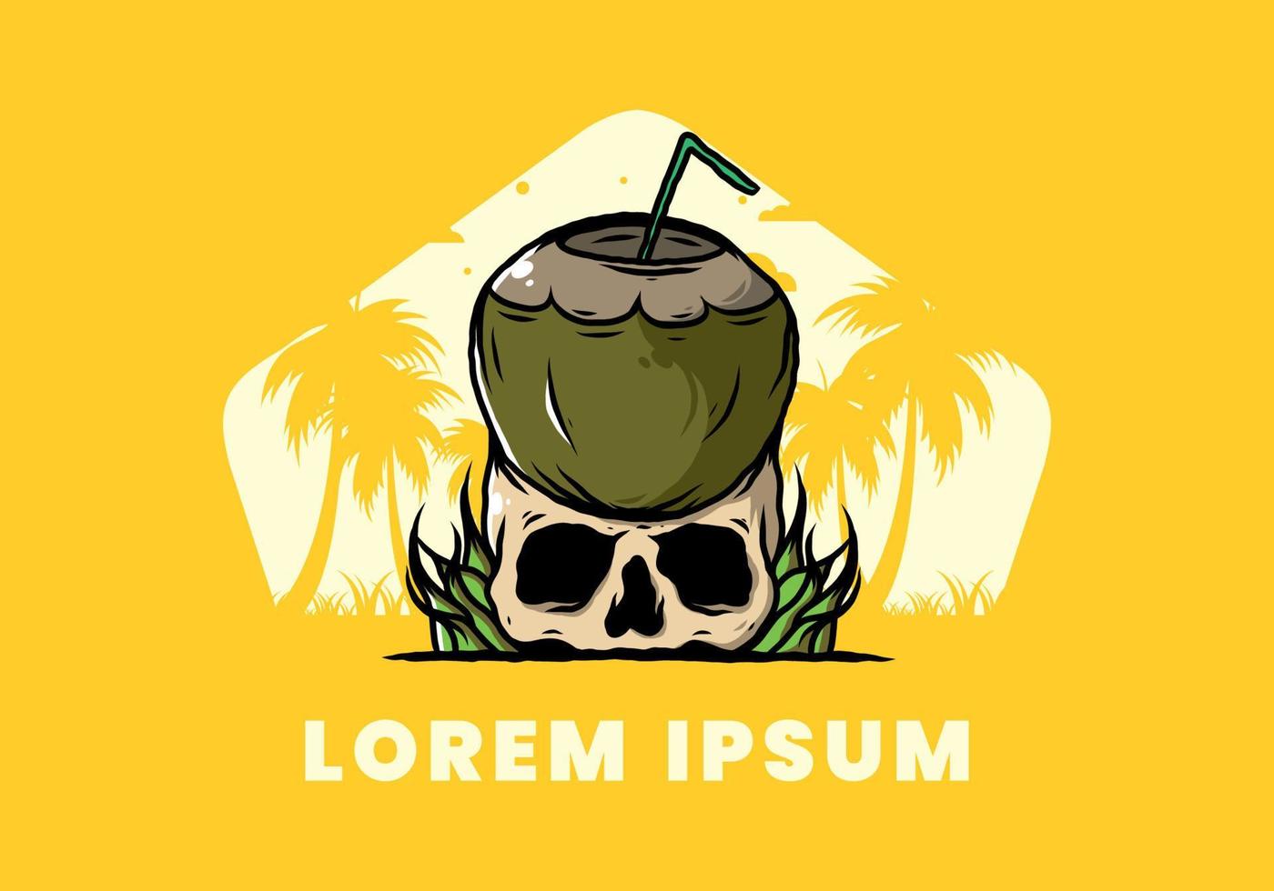 Coconut drink on human skull illustration vector