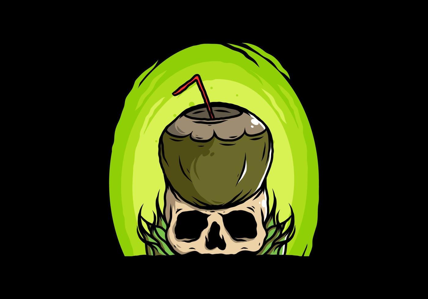 Coconut drink on human skull illustration vector