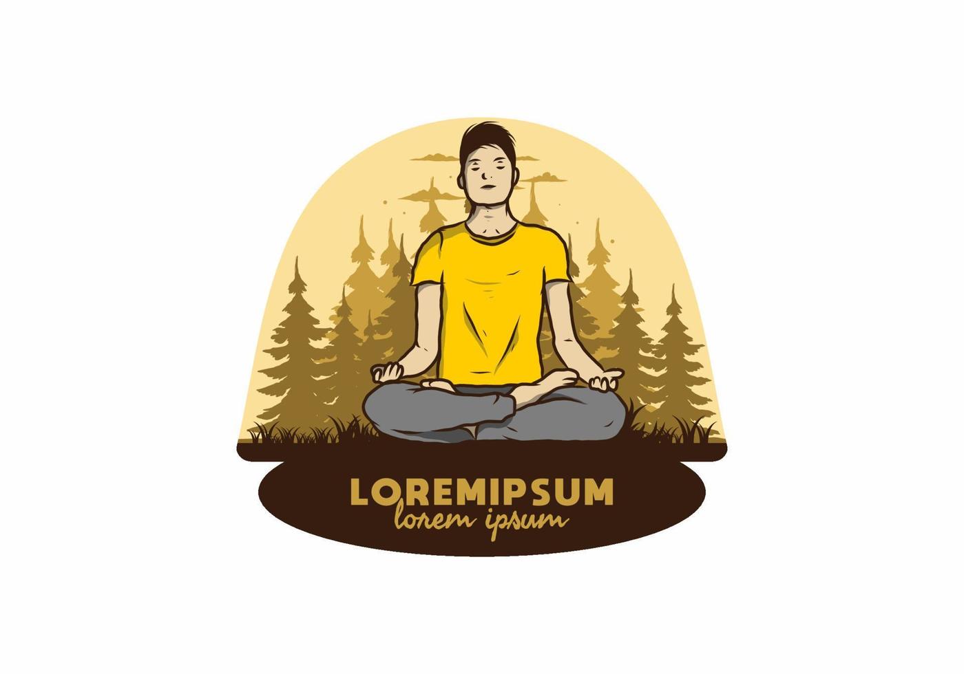 illustration of a someone doing yoga and meditating outdoors in a forest in nature among pine trees vector