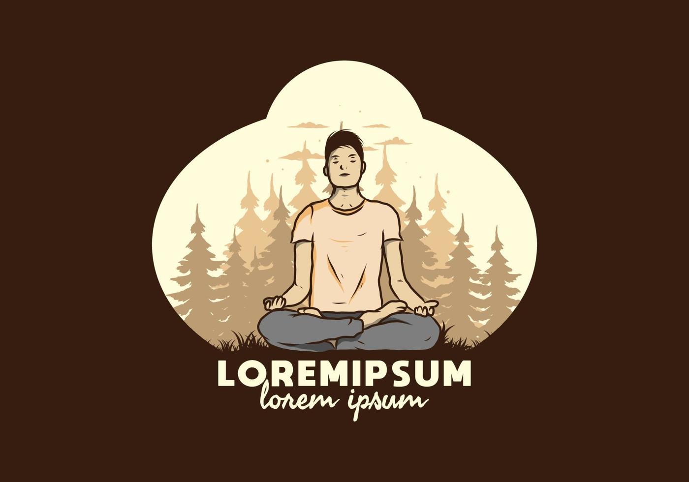 illustration of a someone doing yoga and meditating outdoors in a forest in nature among pine trees vector