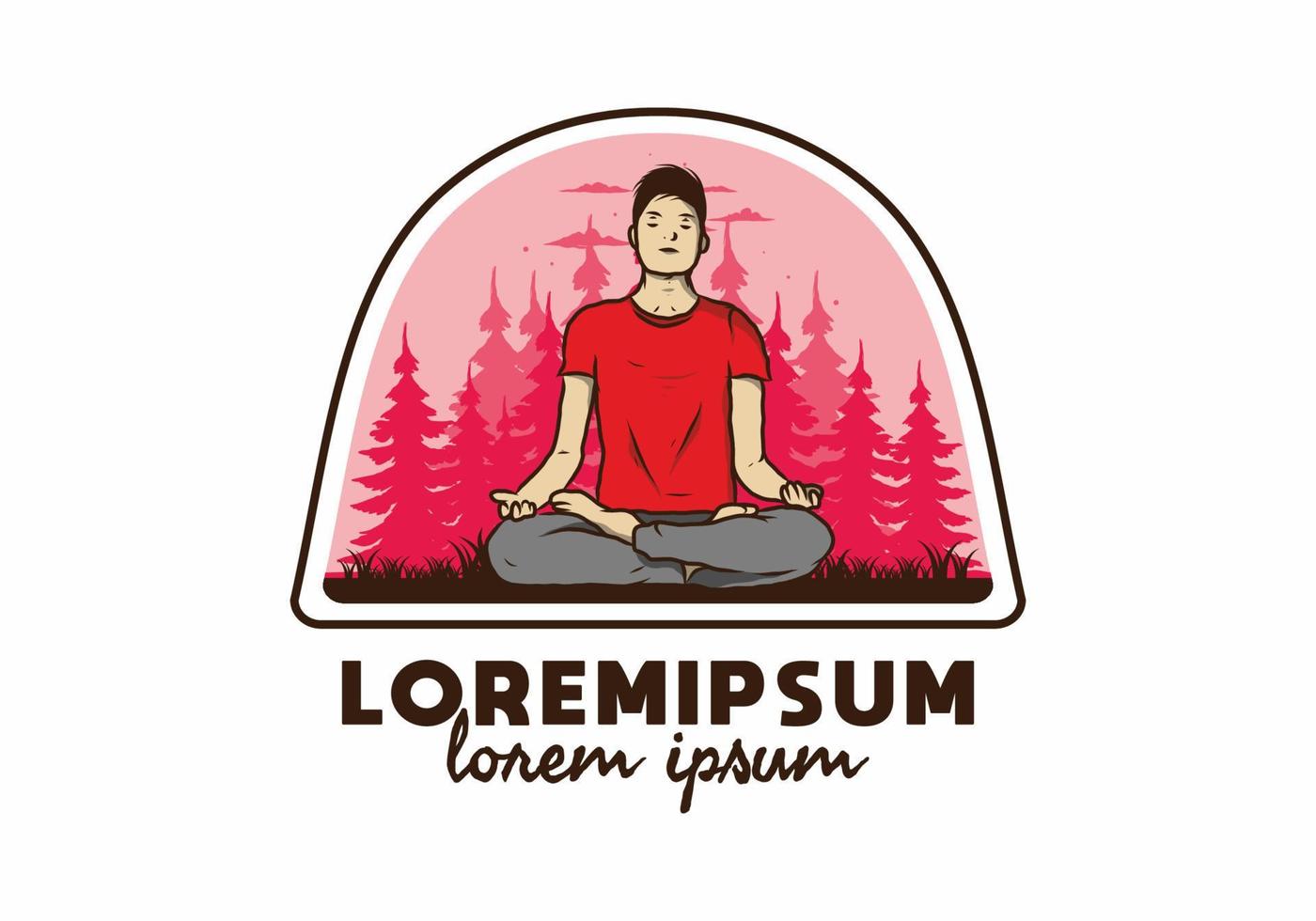 illustration of a someone doing yoga and meditating outdoors in a forest in nature among pine trees vector