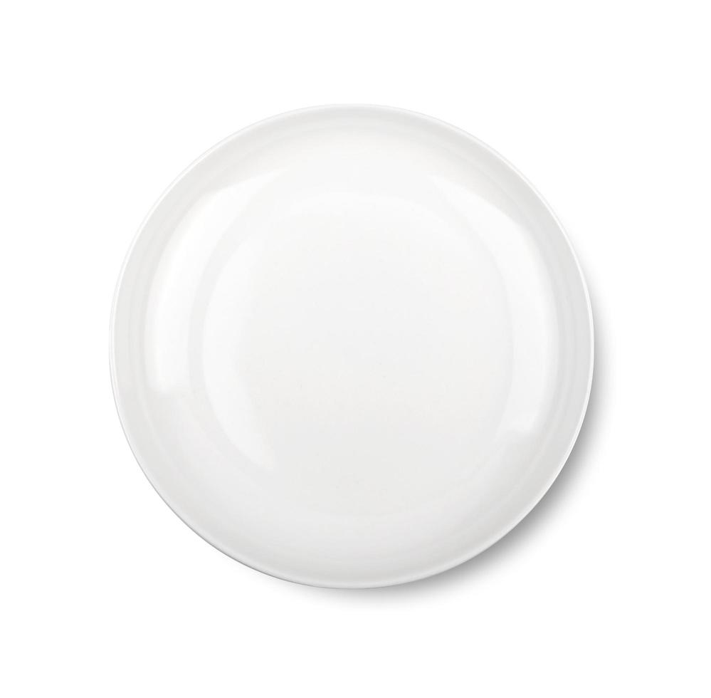 White ceramic round plate  isolated on white background. Top view photo