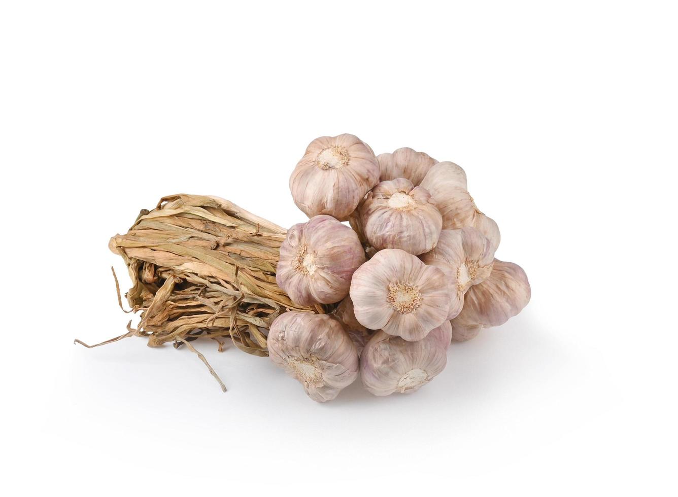 Dried garlic on white background. photo