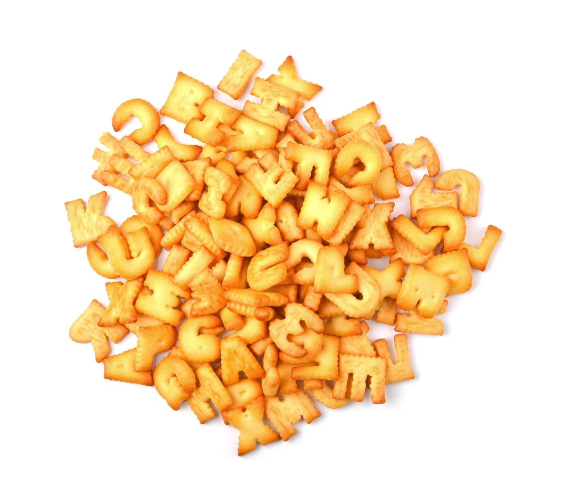 Cracker font, Cookie font alphabet isolated on white background. Top view. photo