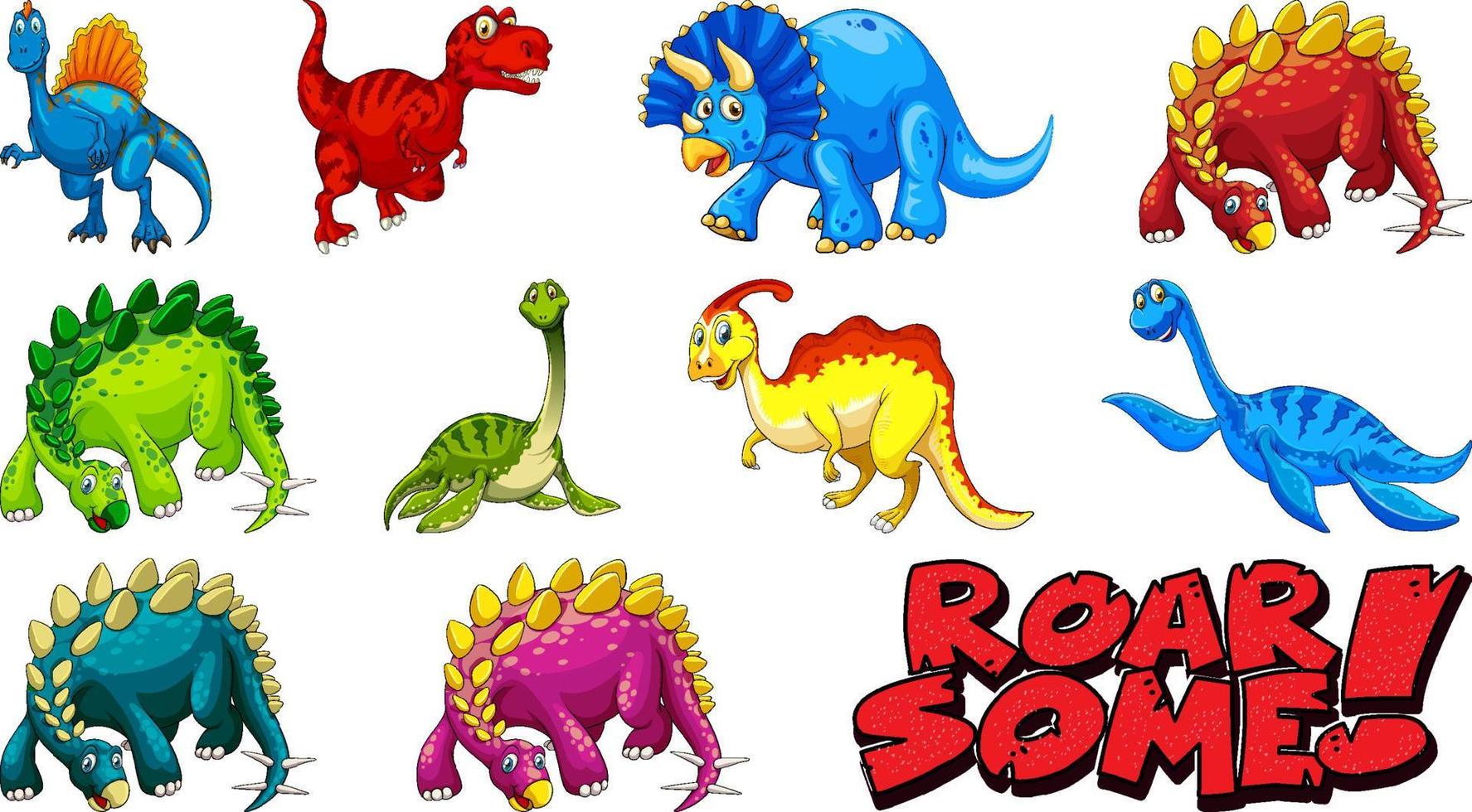 Many dinosaurs on white background vector