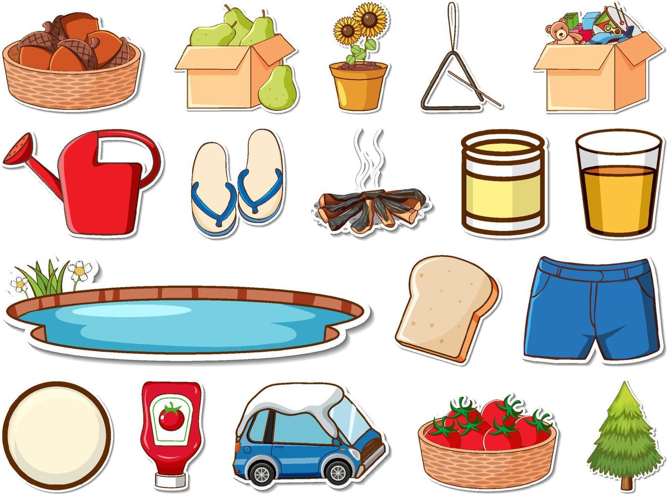 Sticker set of mixed daily objects vector