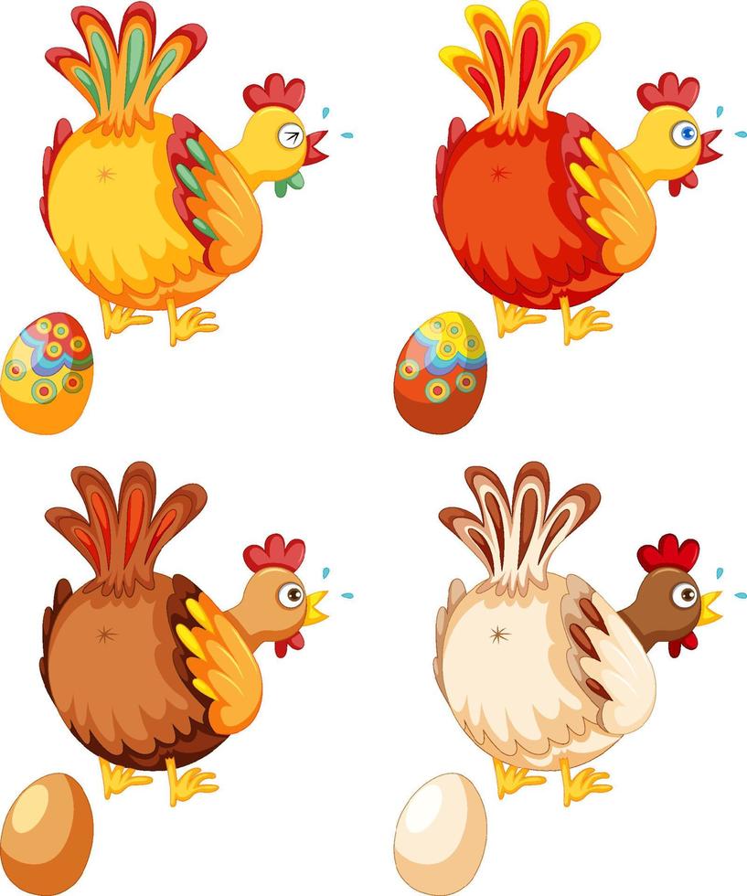 Cute chicken laying eggs vector