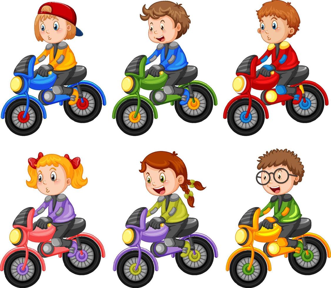 conjunto de personajes de dibujos animados de carreras de motos vector