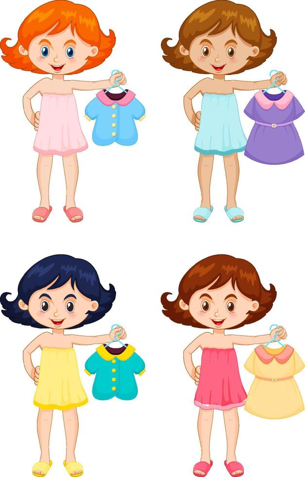 Set of girl picking up the cloth vector
