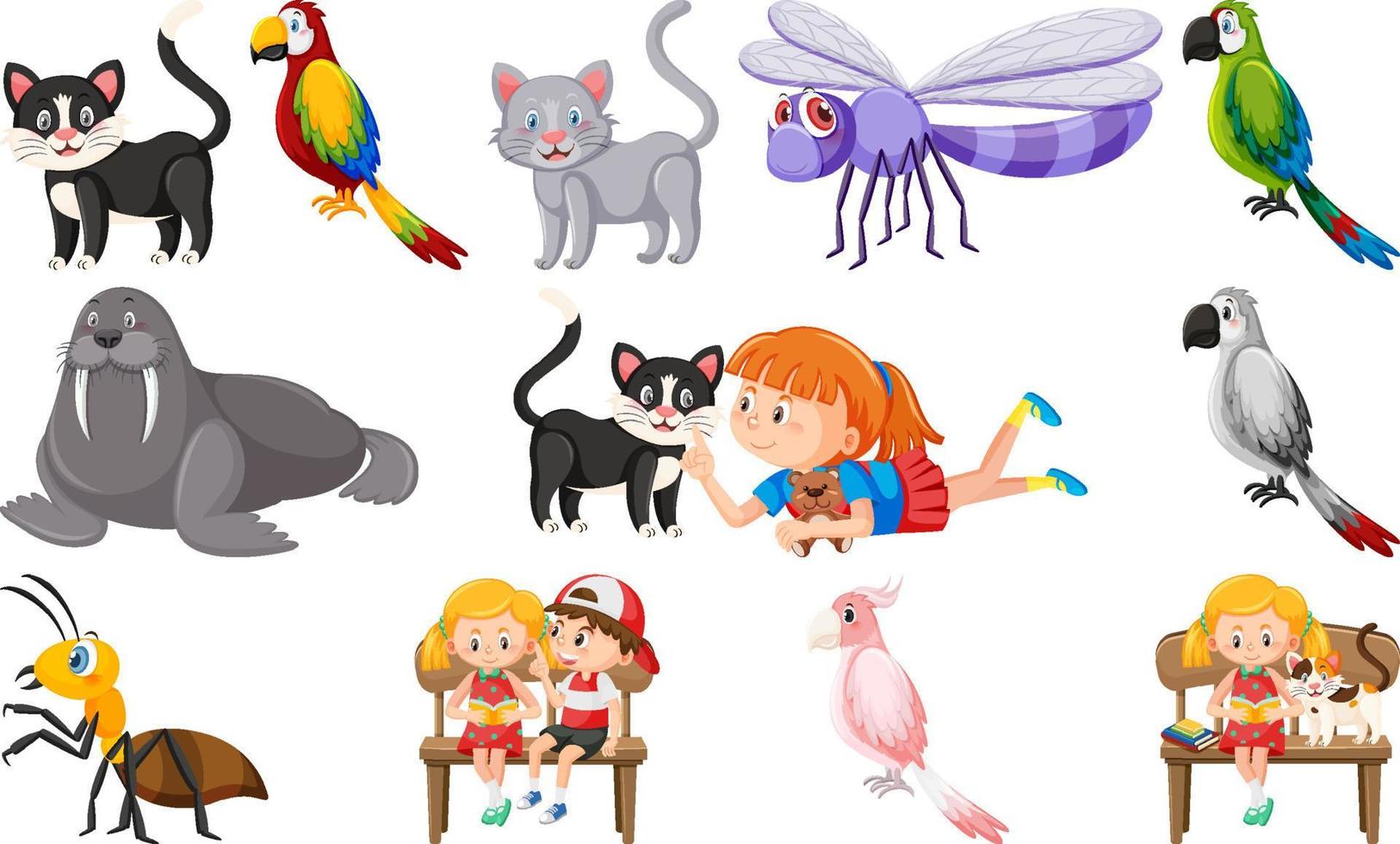 Set of various wild animals in cartoon style vector