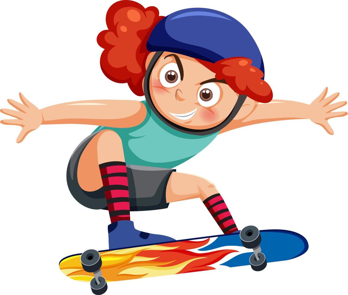 una niña jugando al personaje de dibujos animados de patineta vector