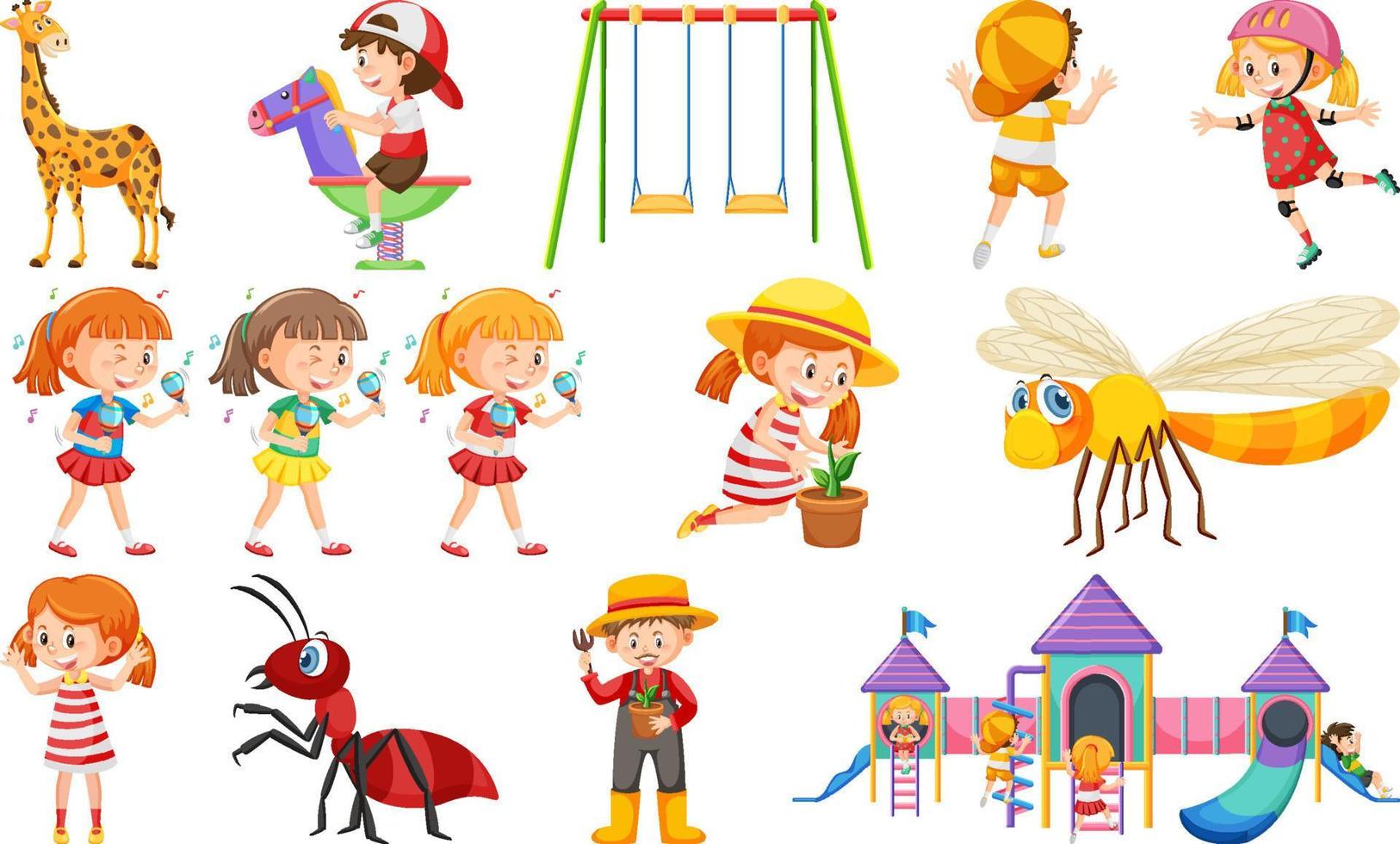 Set of cute kids and objects vector
