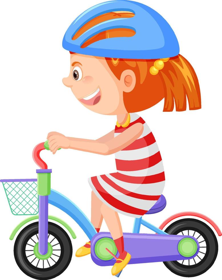 niña montando bicicleta en estilo de dibujos animados vector