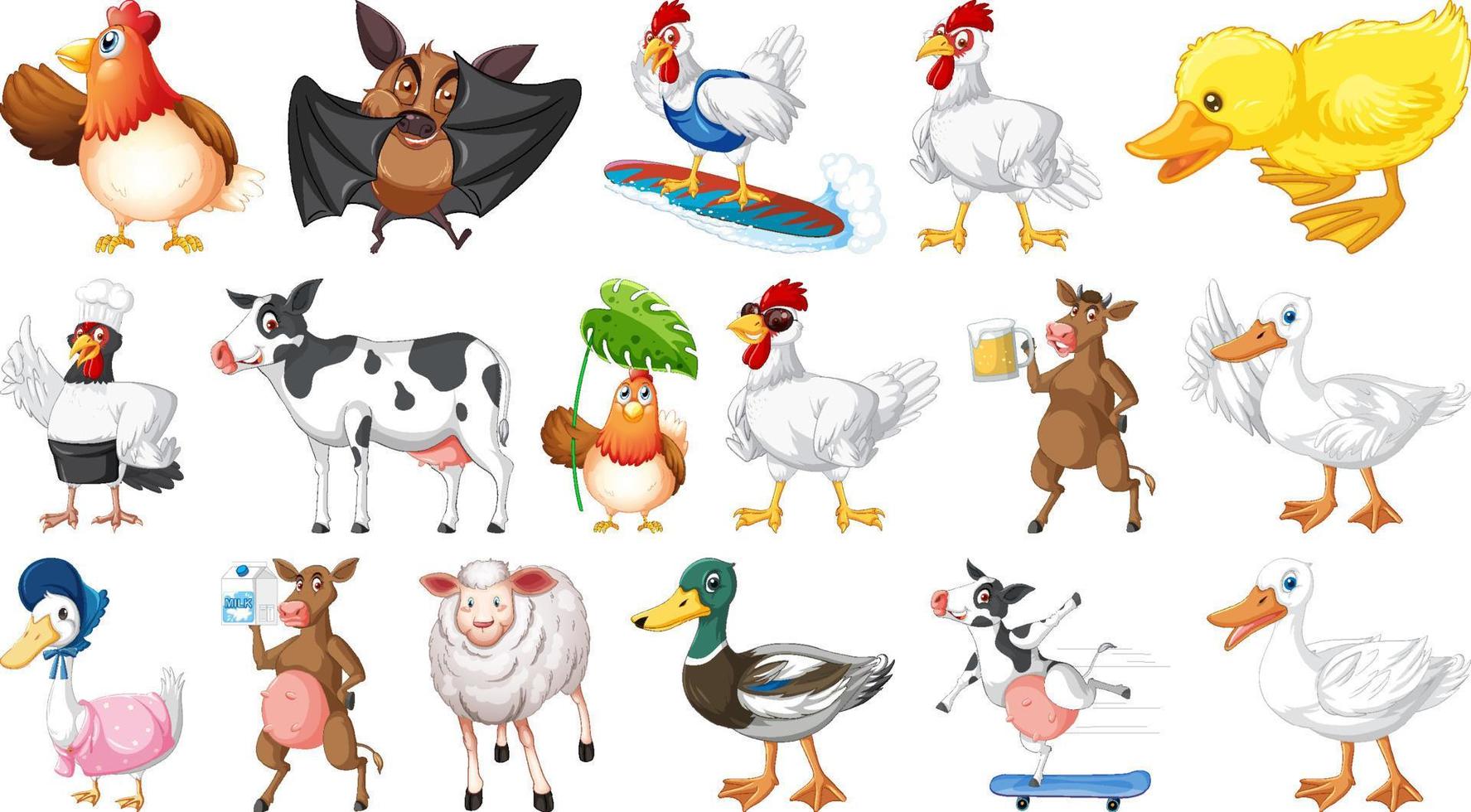 animales de granja en fondo blanco vector