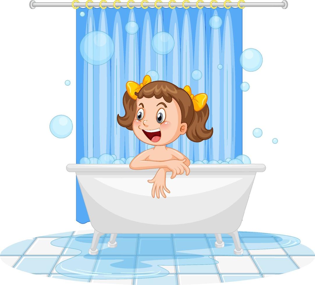 Happy girl taking a bath vector