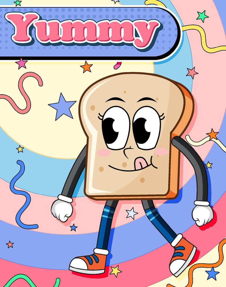 Funny bread cartoon character vector