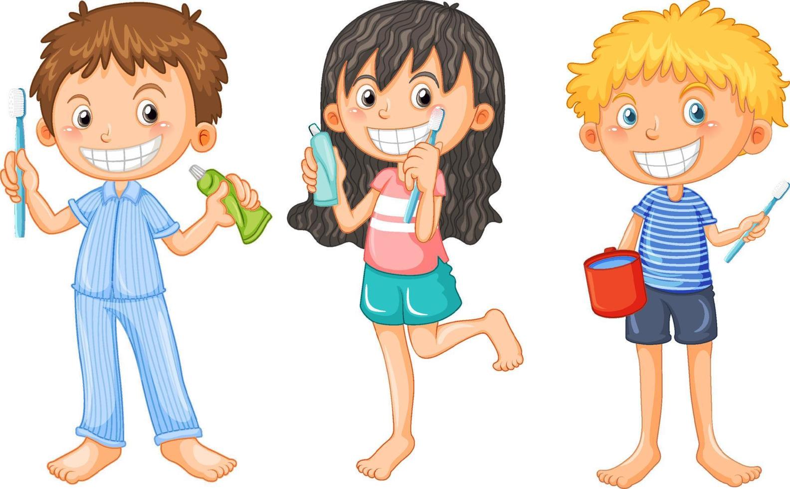 Set of children cartoon character with dental care vector