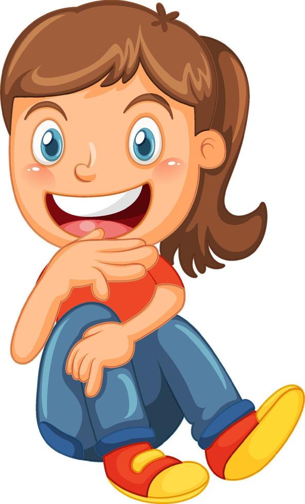 Happy girl cartoon character sitting on white background vector