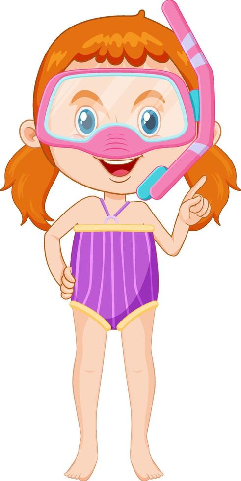 Cute girl cartoon character wearing swimming suit vector