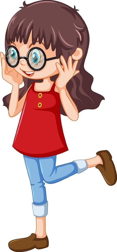 Cute girl wearing glasses cartoon character vector