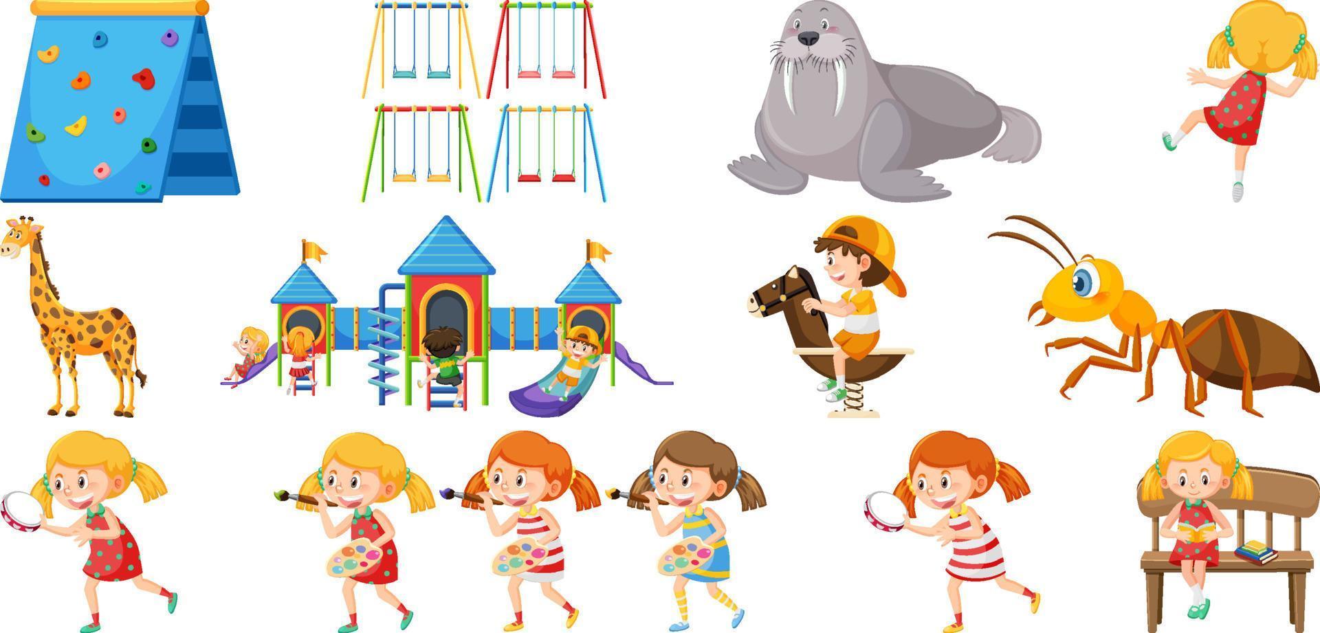 Set of cute kids and objects vector