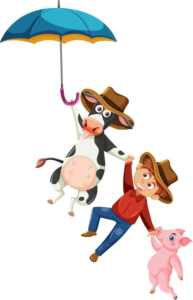 personaje de dibujos animados de vaquero y animales vector