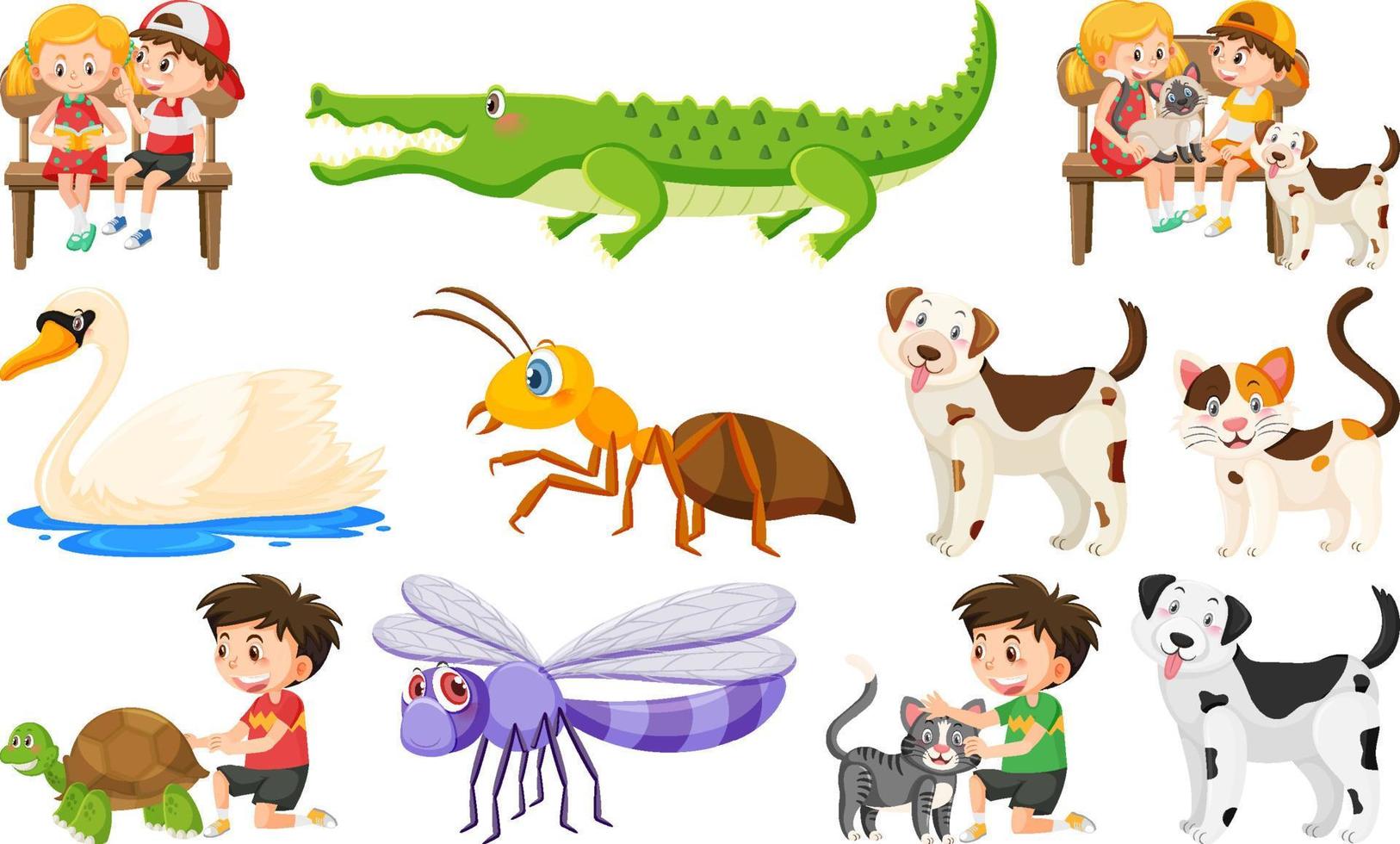 Set of various wild animals in cartoon style vector