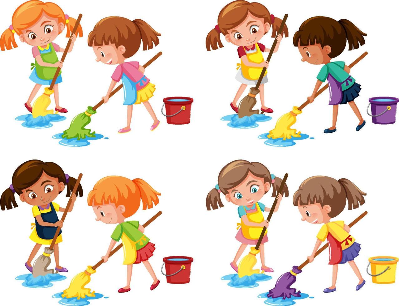 Girl mopping the floor on white background vector