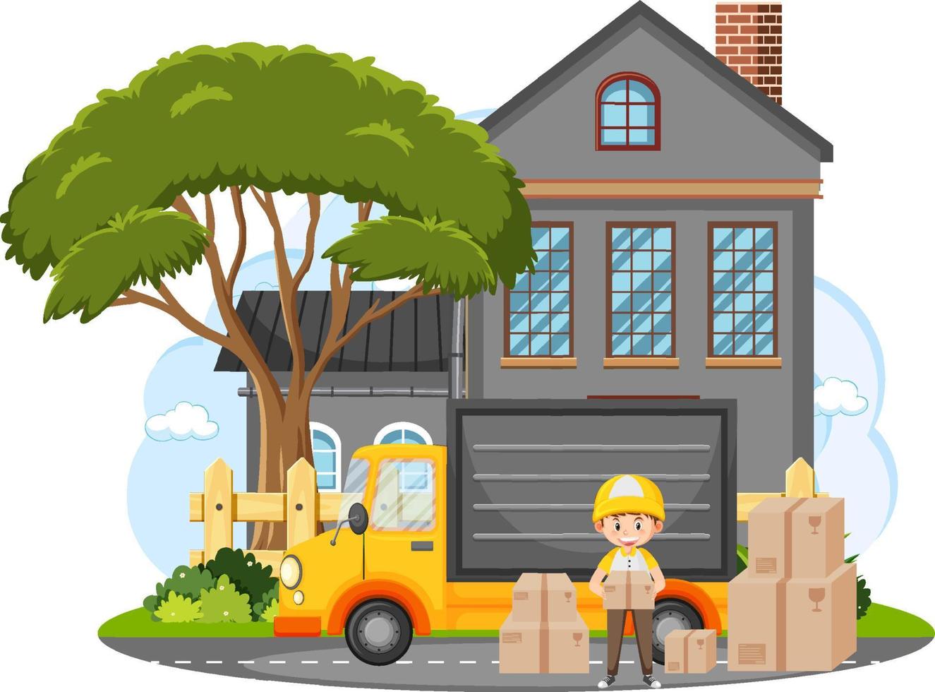 Delivery man standing in front of a house vector