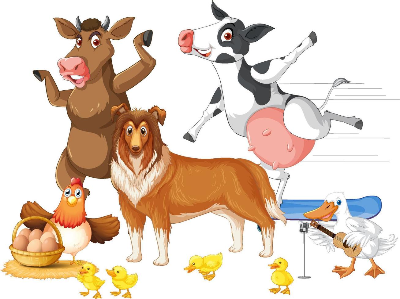 animales de granja sobre fondo blanco vector