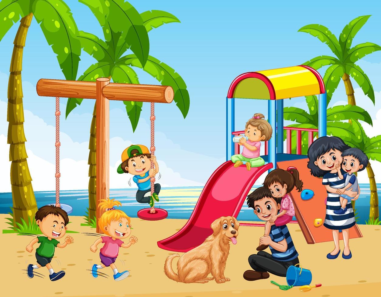 Beach playground with happy children vector