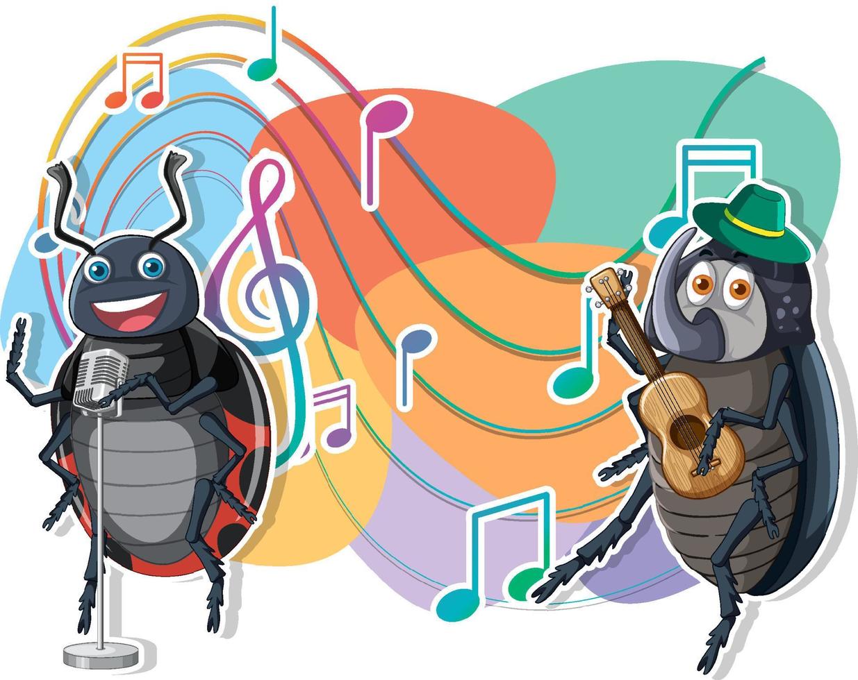Group of beetle playing music together vector