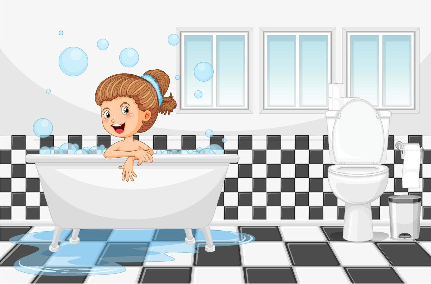 Happy girl taking a bath vector