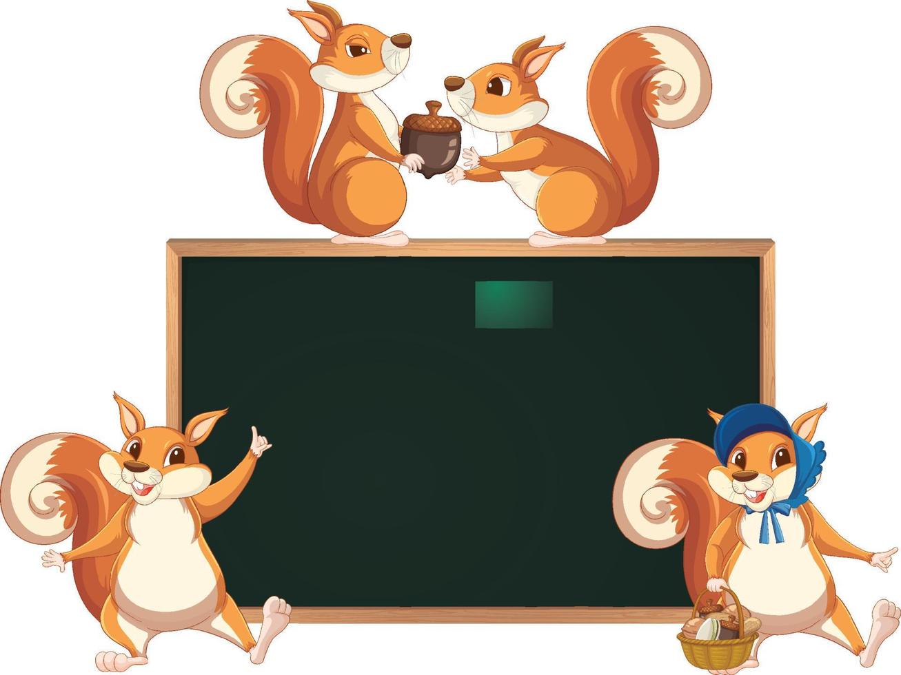 Frame template with four cute squirrels vector