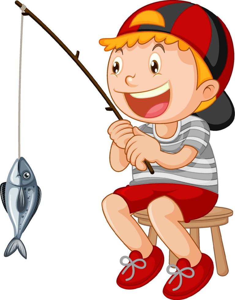 Happy kid sitting on a chair fishing vector