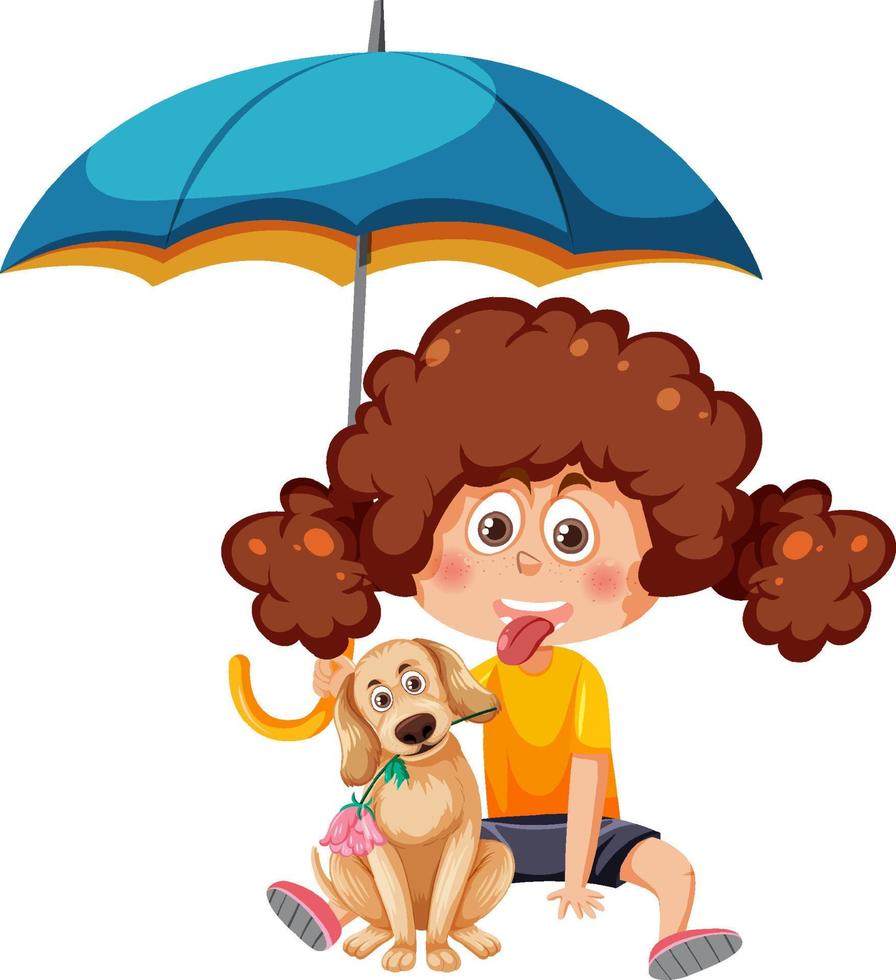 A girl holding an umbrella and a dog vector