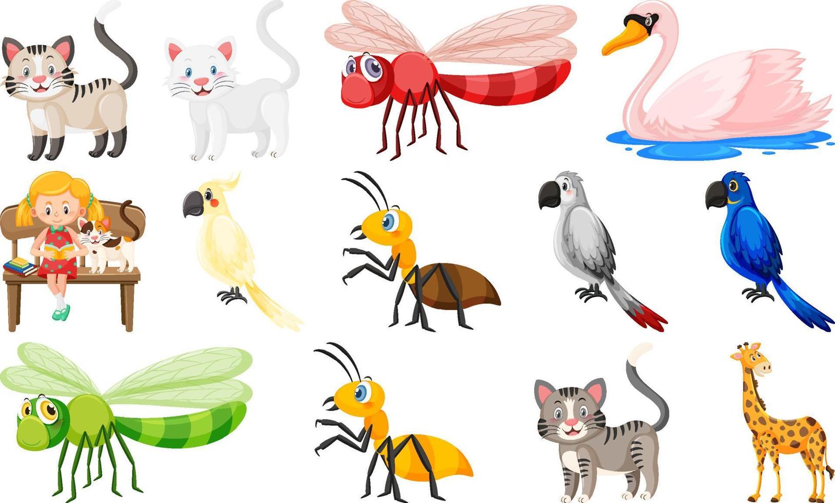 Set of various wild animals in cartoon style vector