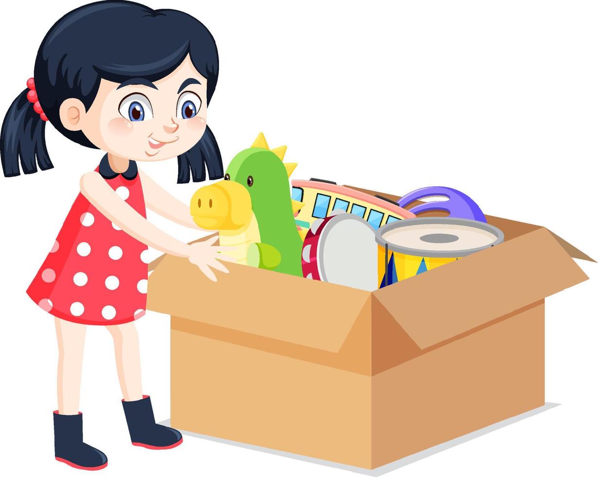 A girl putting her toy into the box vector