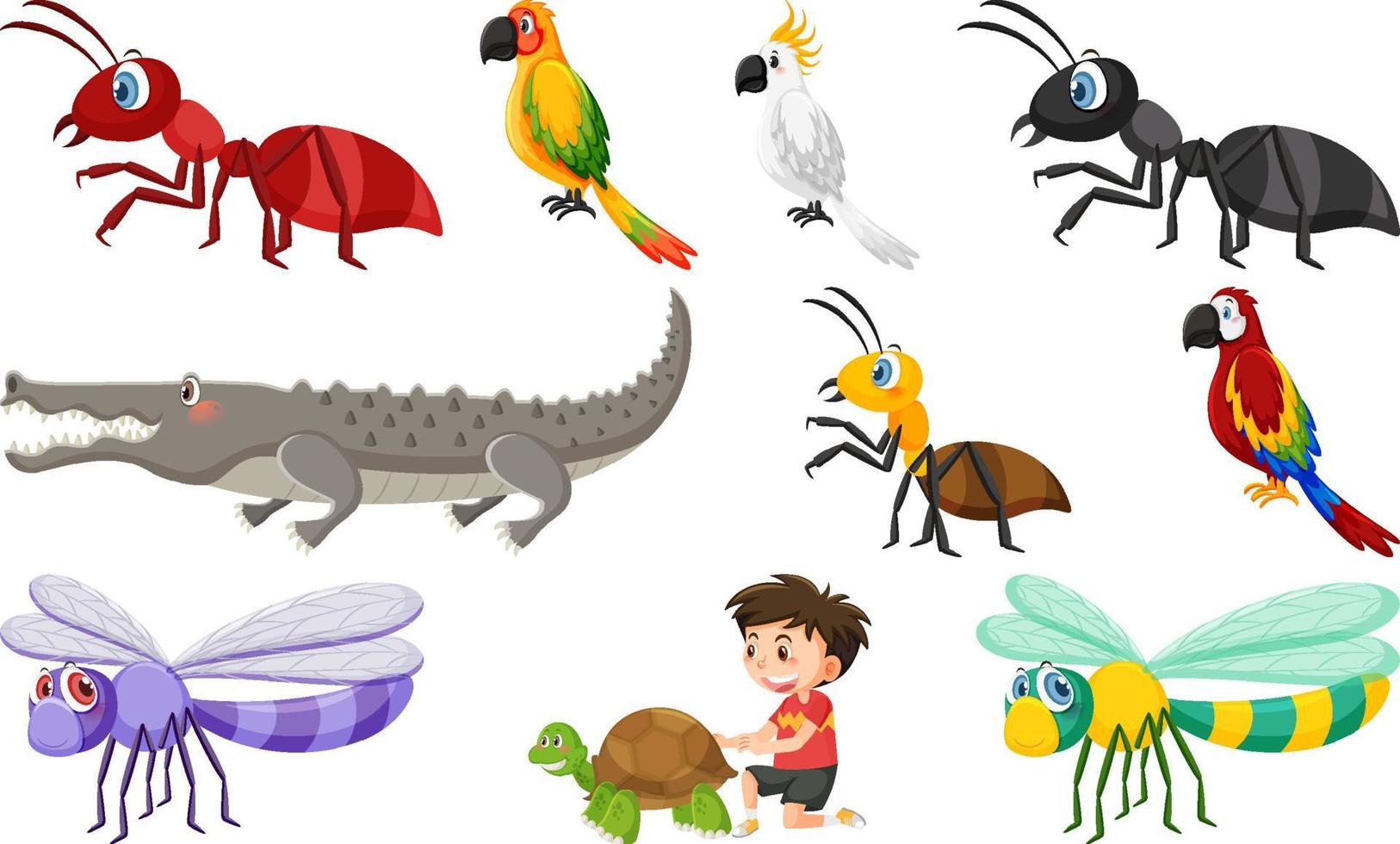 Set of various wild animals in cartoon style vector