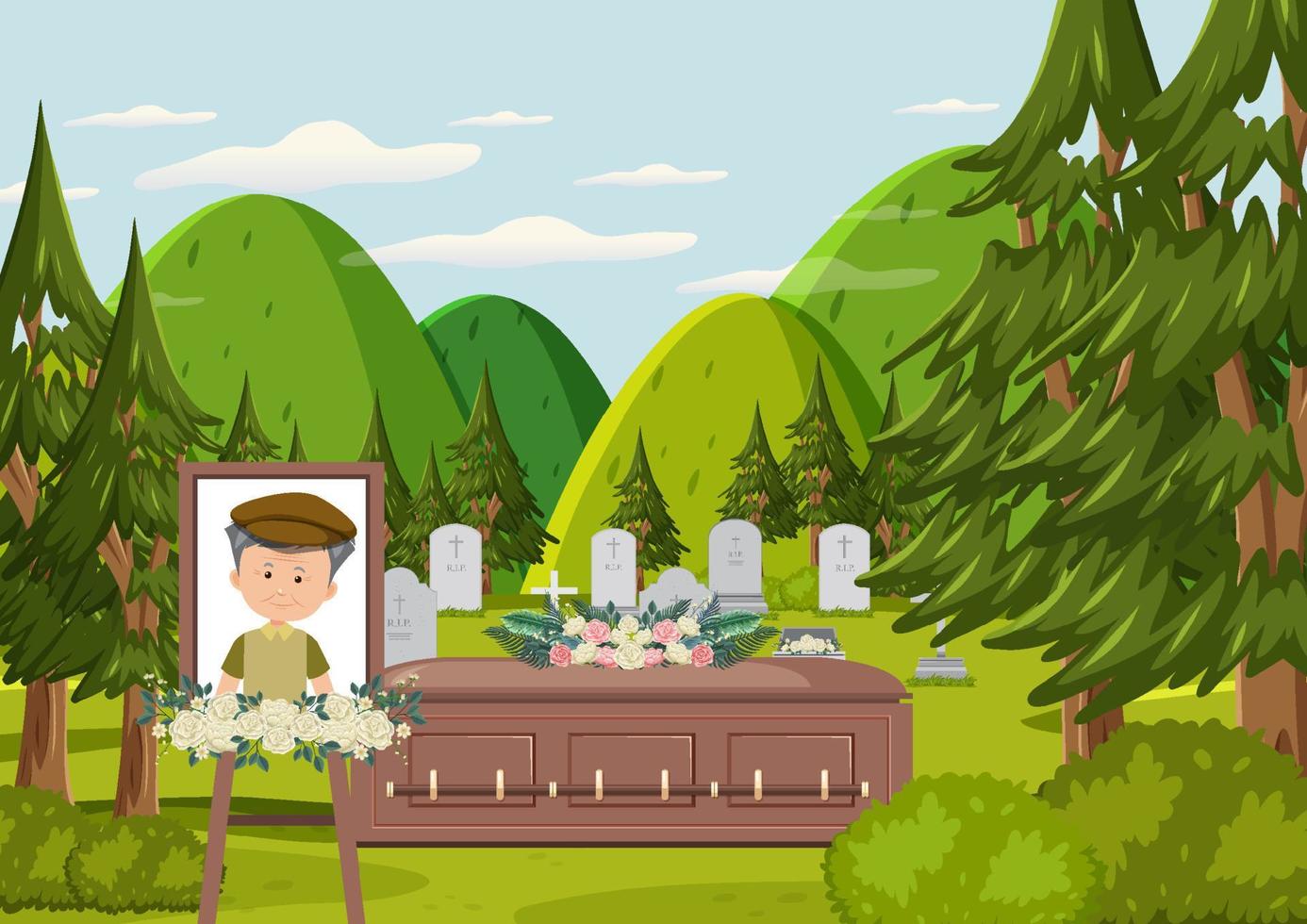Coffin at funeral ceremony vector