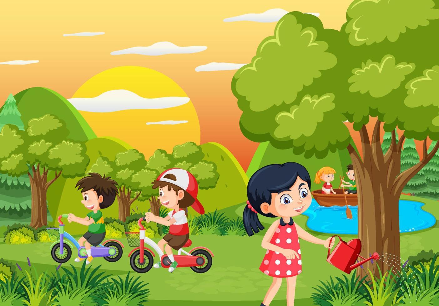 Happy people in the park gardening vector