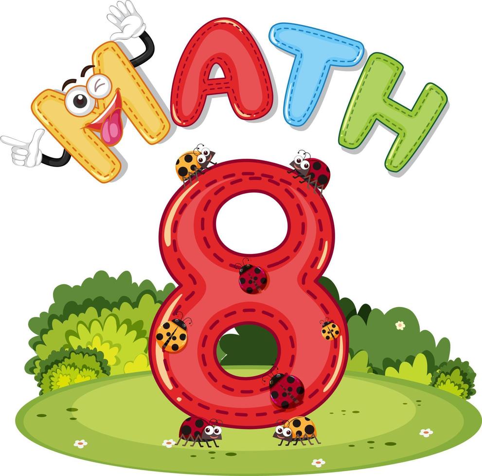 Math number 8 with eight ladybugs vector