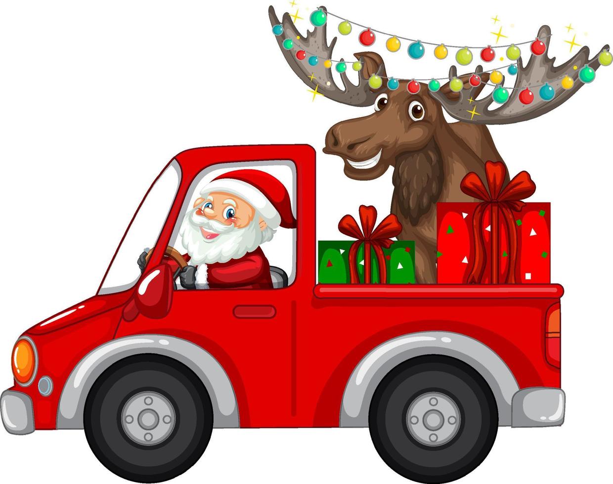 Santa driving car to delivery Christmas gifts vector