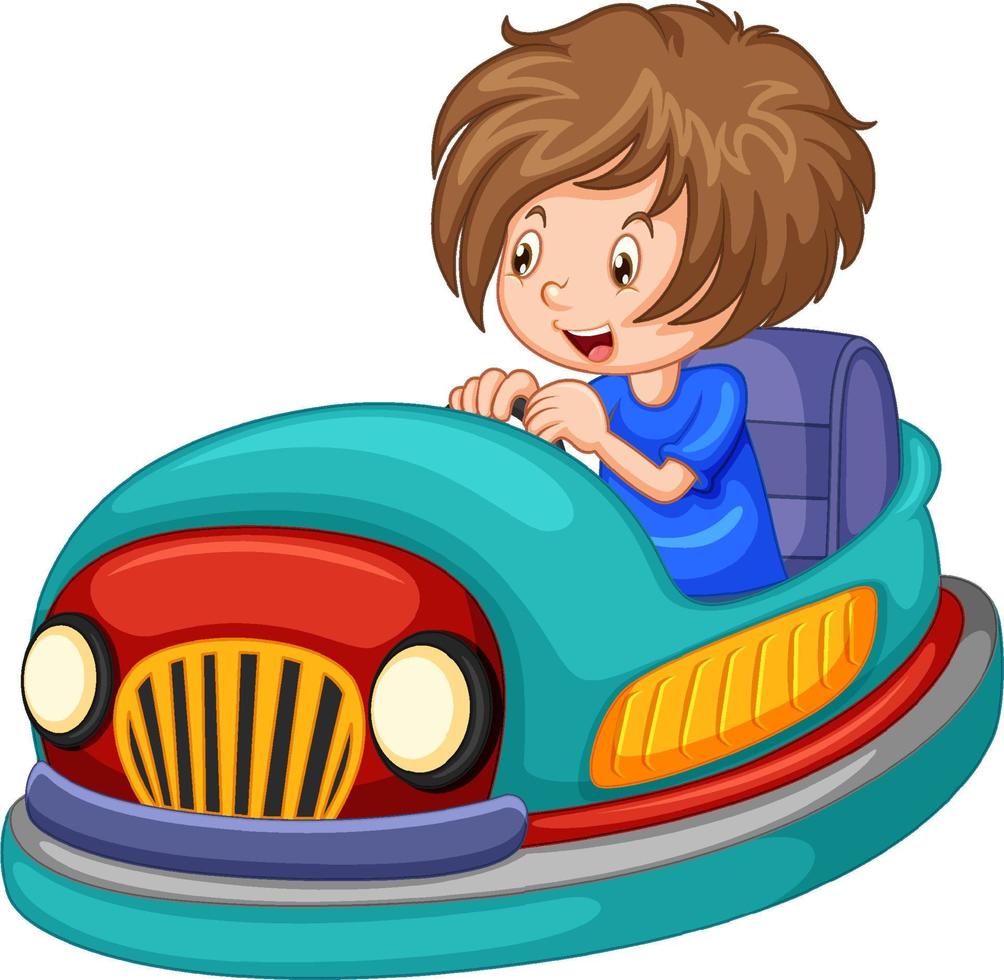 Little boy driving bumper car in cartoon design vector