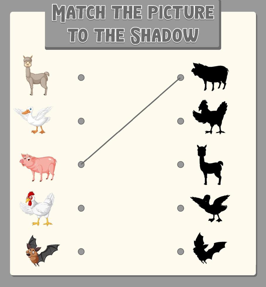 Shadow matching game template vector