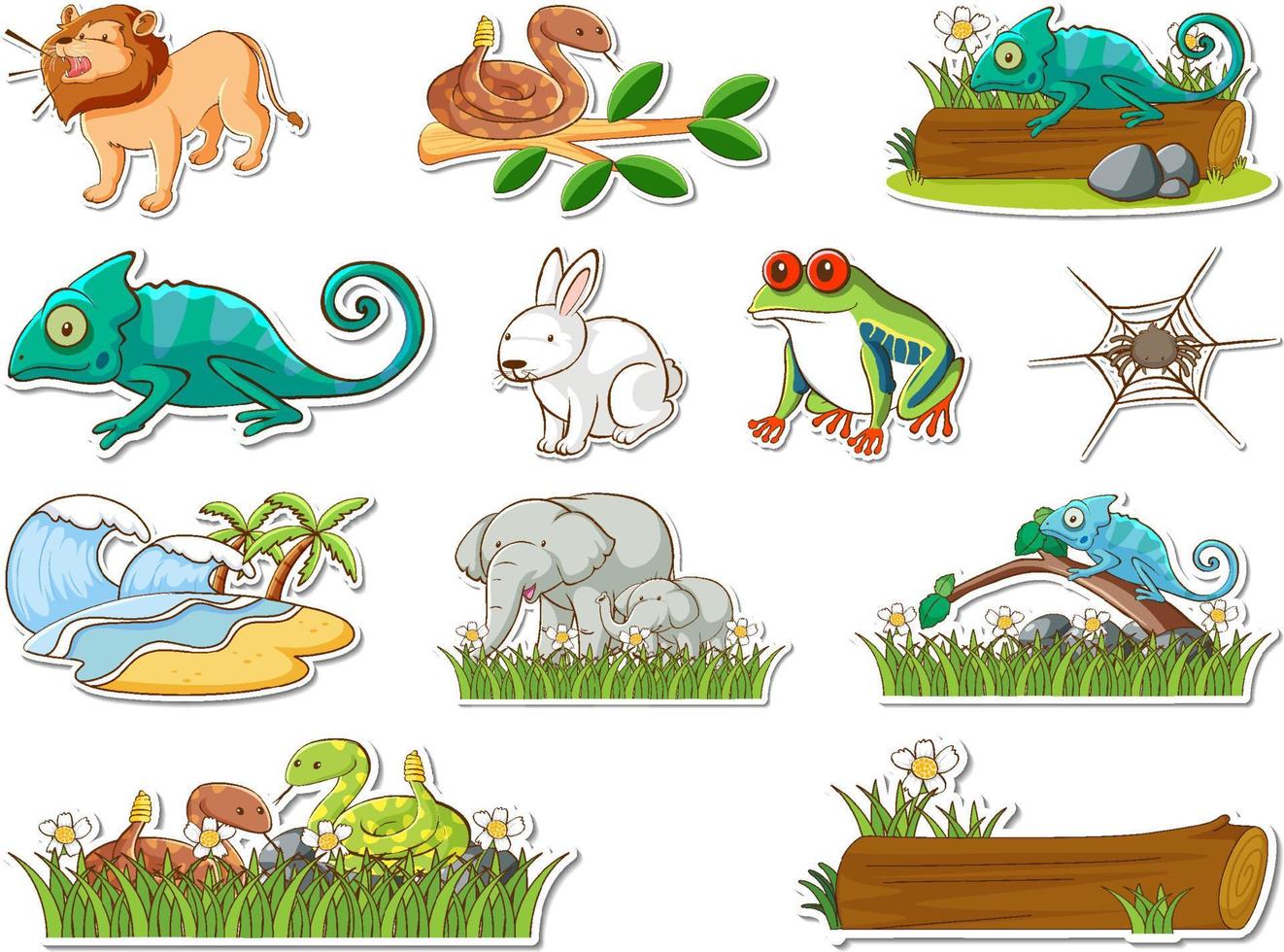 Sticker set of cartoon wild animals vector